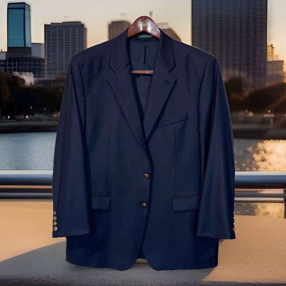 Lauren‎ Ralph Lauren Blazer Men 44R Blue Gold Crest Buttons Wedding Business